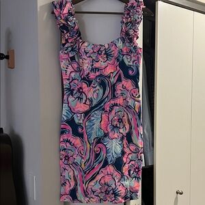 Lilly Pulitzer Floral Ruffle Sleeve Dress - Pink and Blue